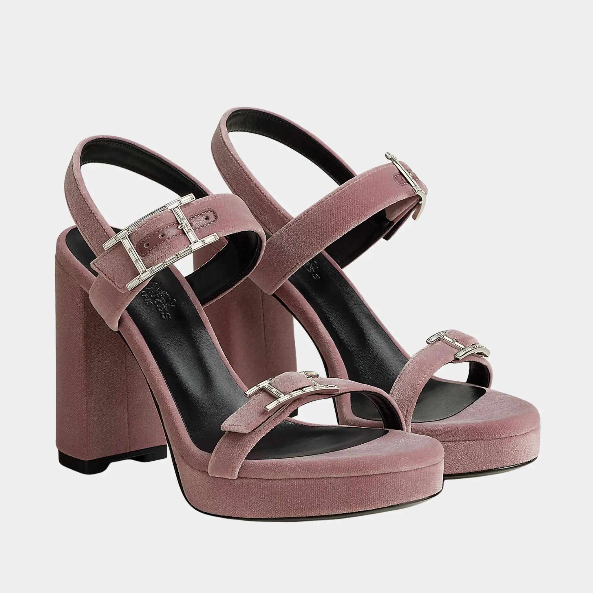 Hermes Bossa High Heel Sandal in Velvet, Bruyere, Front