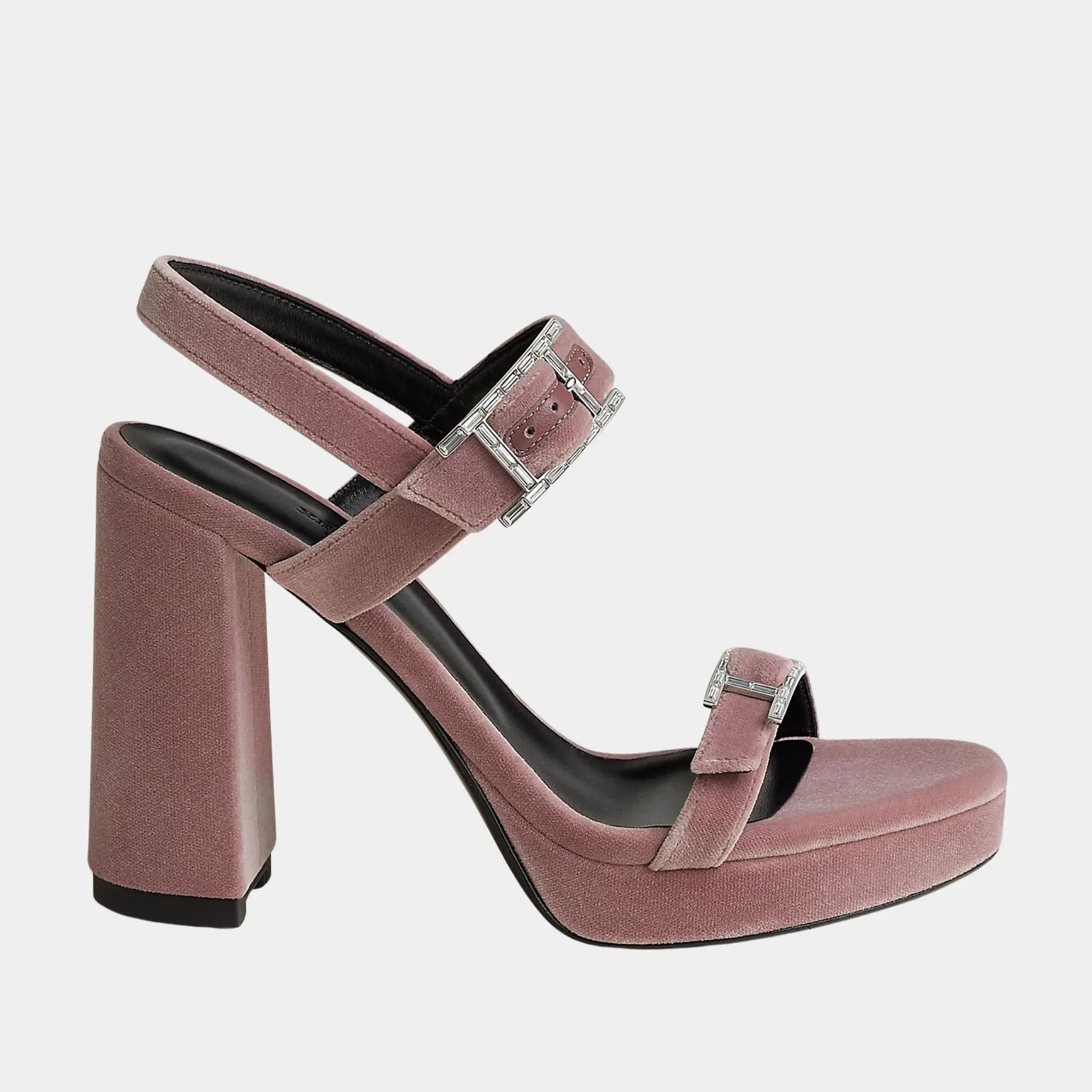 Hermes Bossa High Heel Sandal in Velvet, Bruyere, Side