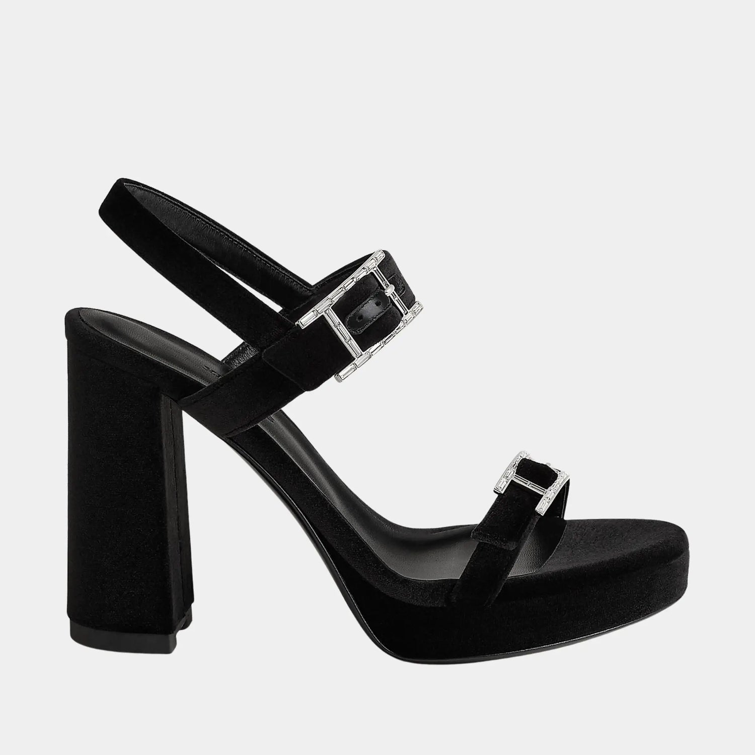 Hermes Bossa High Heel Sandal in Velvet, Noir, Side