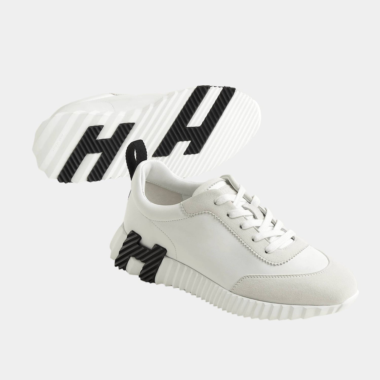 Hermes Bouncing Sneaker Calfskin and Suede Women, Blanc, Front