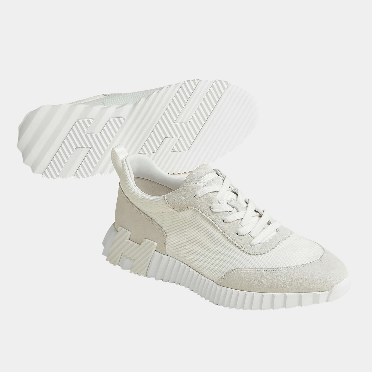 Hermes Bouncing Sneaker in Technical Mesh and Suede Men, Blanc, Front