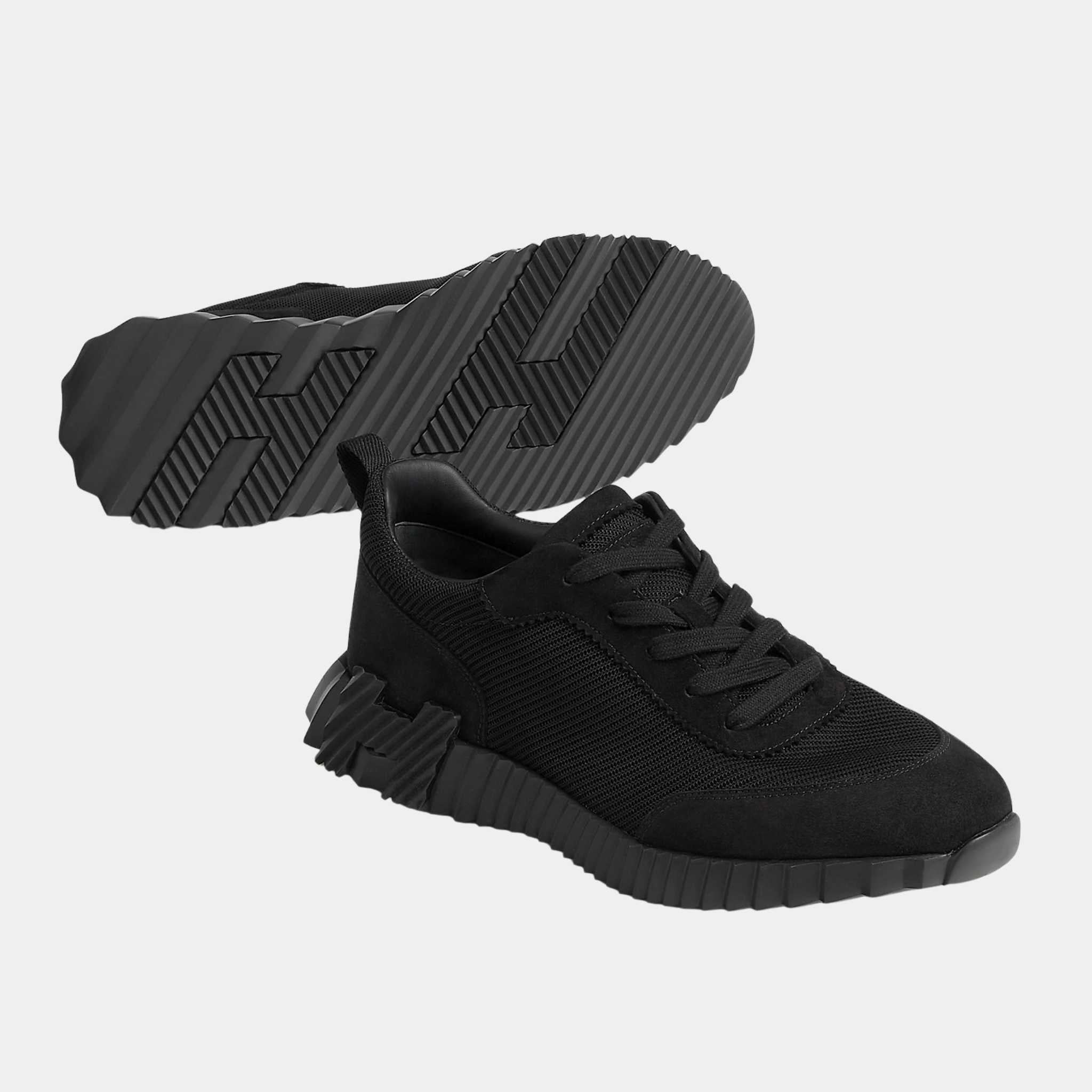 Hermes Bouncing Sneaker in Technical Mesh and Suede Men, Noir, Front