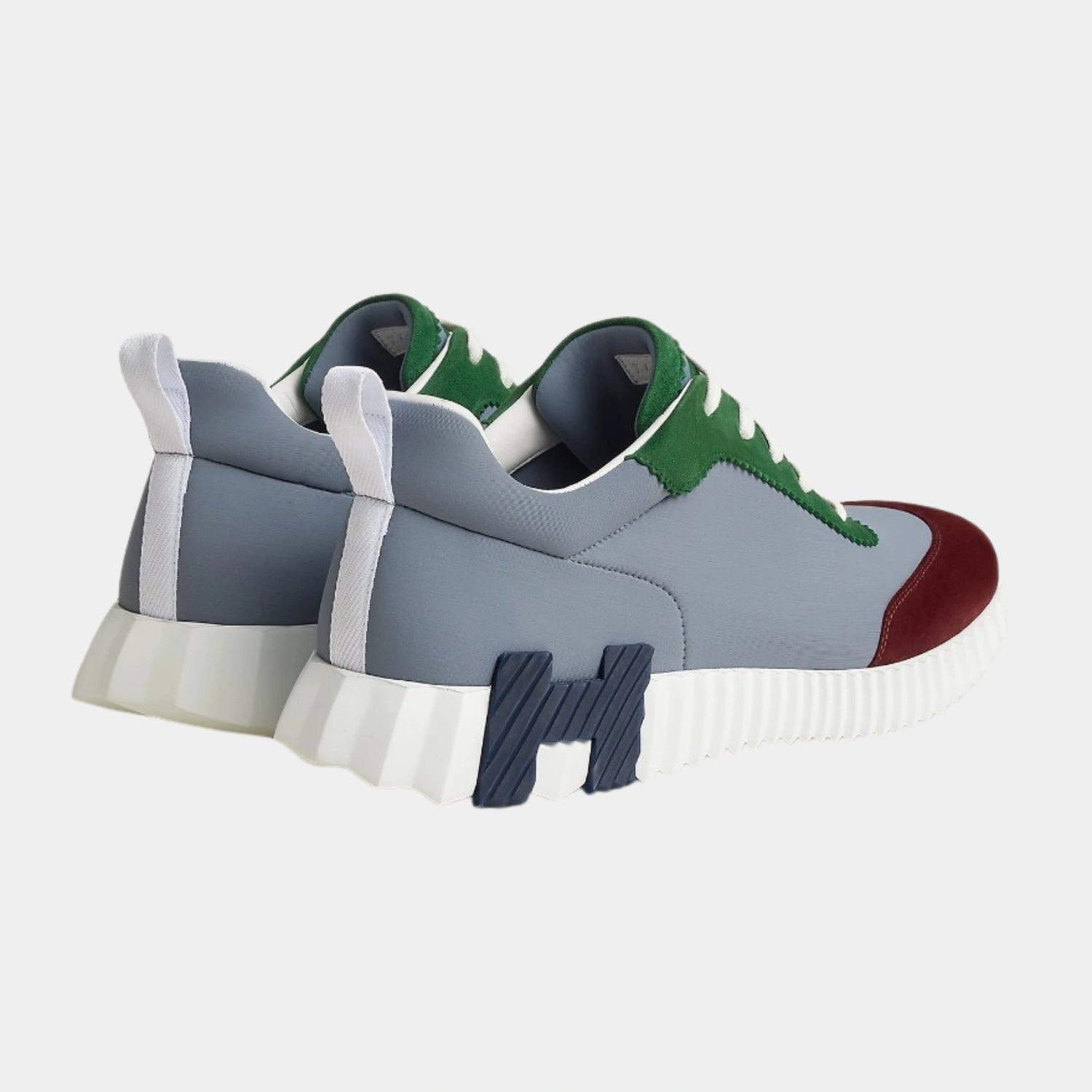 Hermes Bouncing Sneaker in Technical Jersey and Suede Men, Vert, Gris, Bordeaux, Back