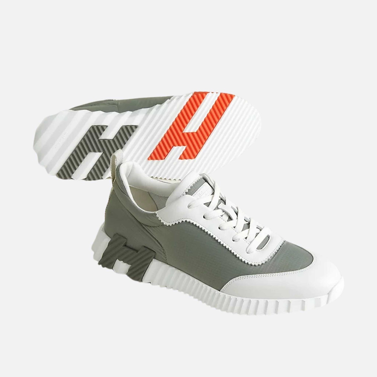 Hermes Bouncing Sneaker Ripstop Fabric Calfskin Men, Etoupe Blanc, Front