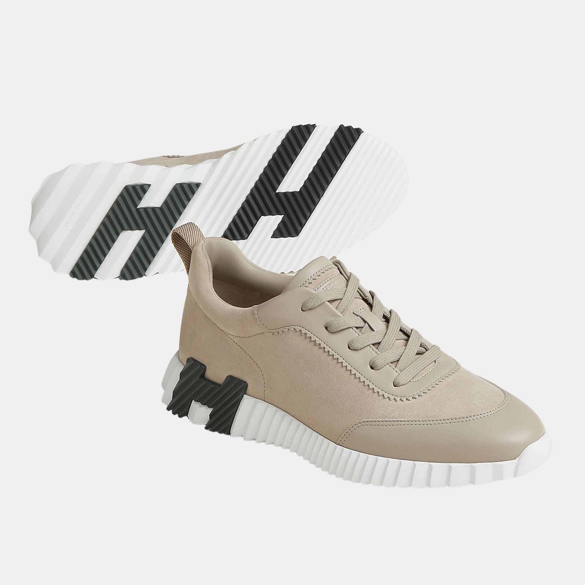 Hermes Bouncing Sneaker Suede and Calfskin Men, Beige Esquisse, Front