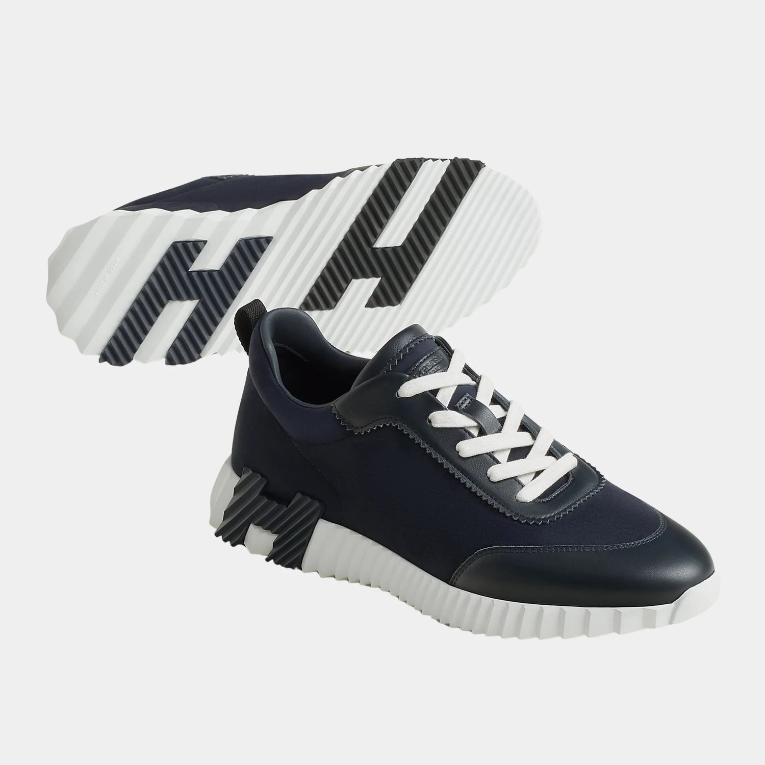 Hermes Bouncing Sneaker Suede and Calfskin Men, Marine, Front