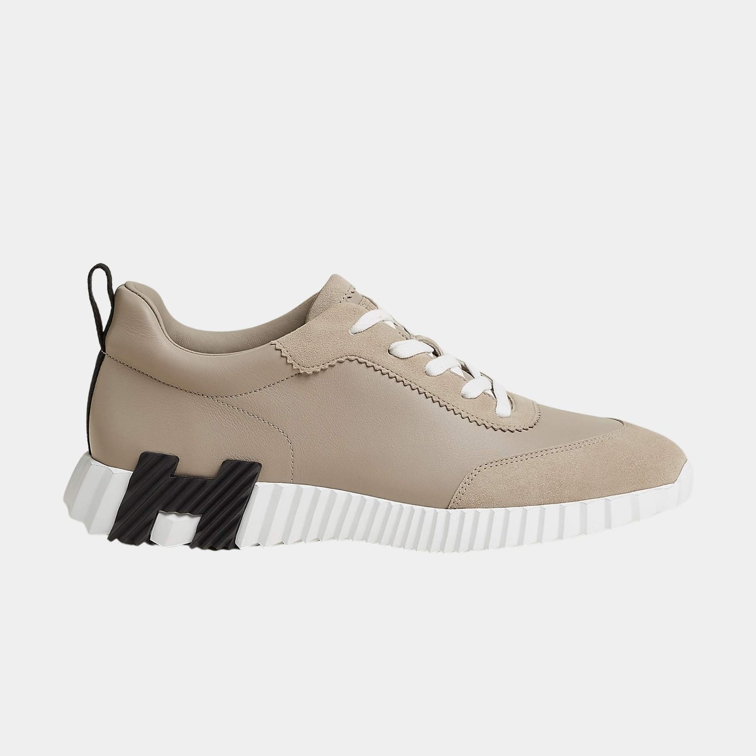 Hermes Bouncing Sneaker Suede Toe Cap Calfskin Men, Beige Galet, Side