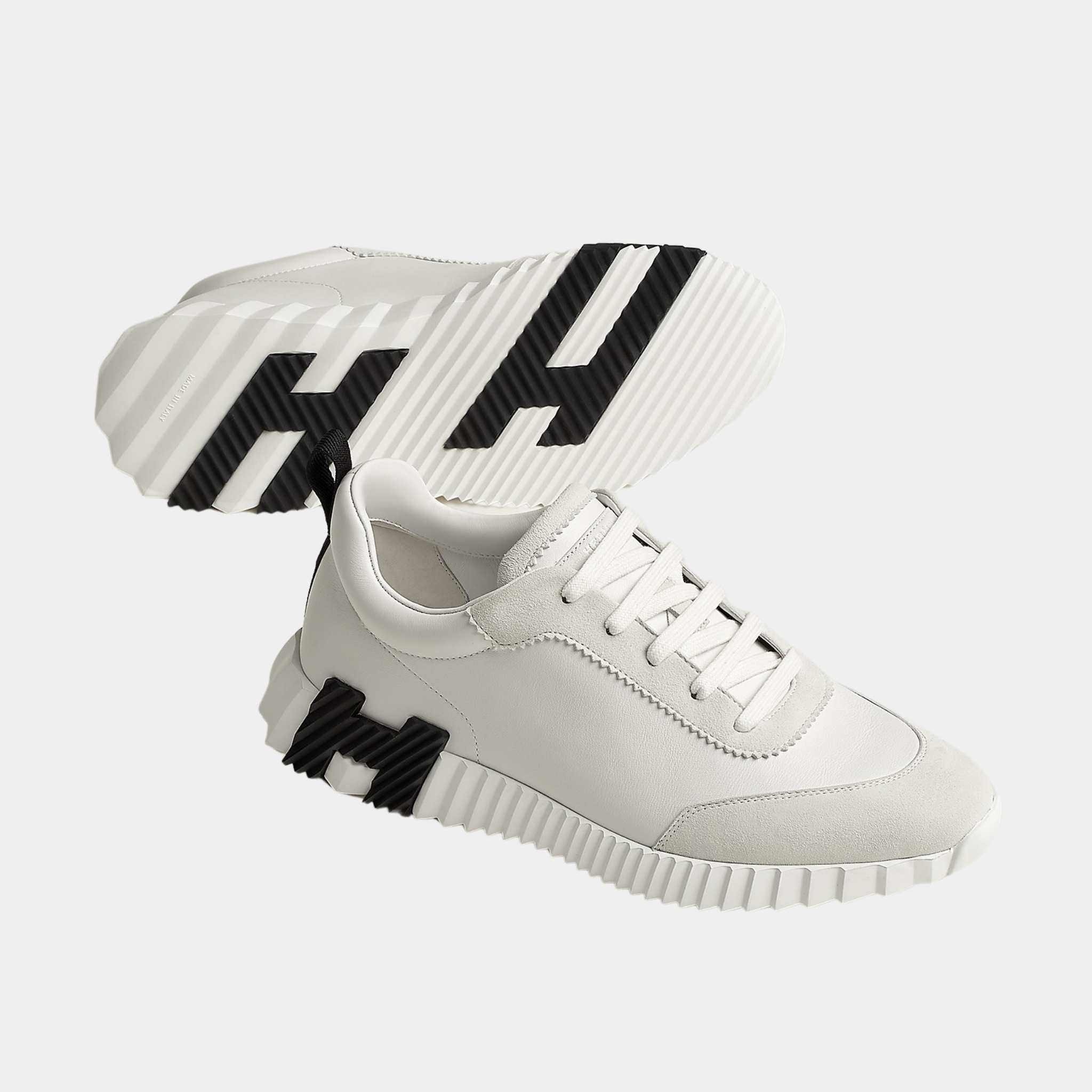 Hermes Bouncing Sneaker Suede Toe Cap Calfskin Men, Blanc, Front