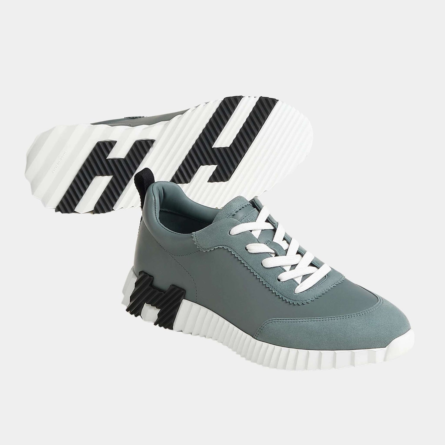 Hermes Bouncing Sneaker Suede Toe Cap Calfskin Men, Bleu Tonnere, Front