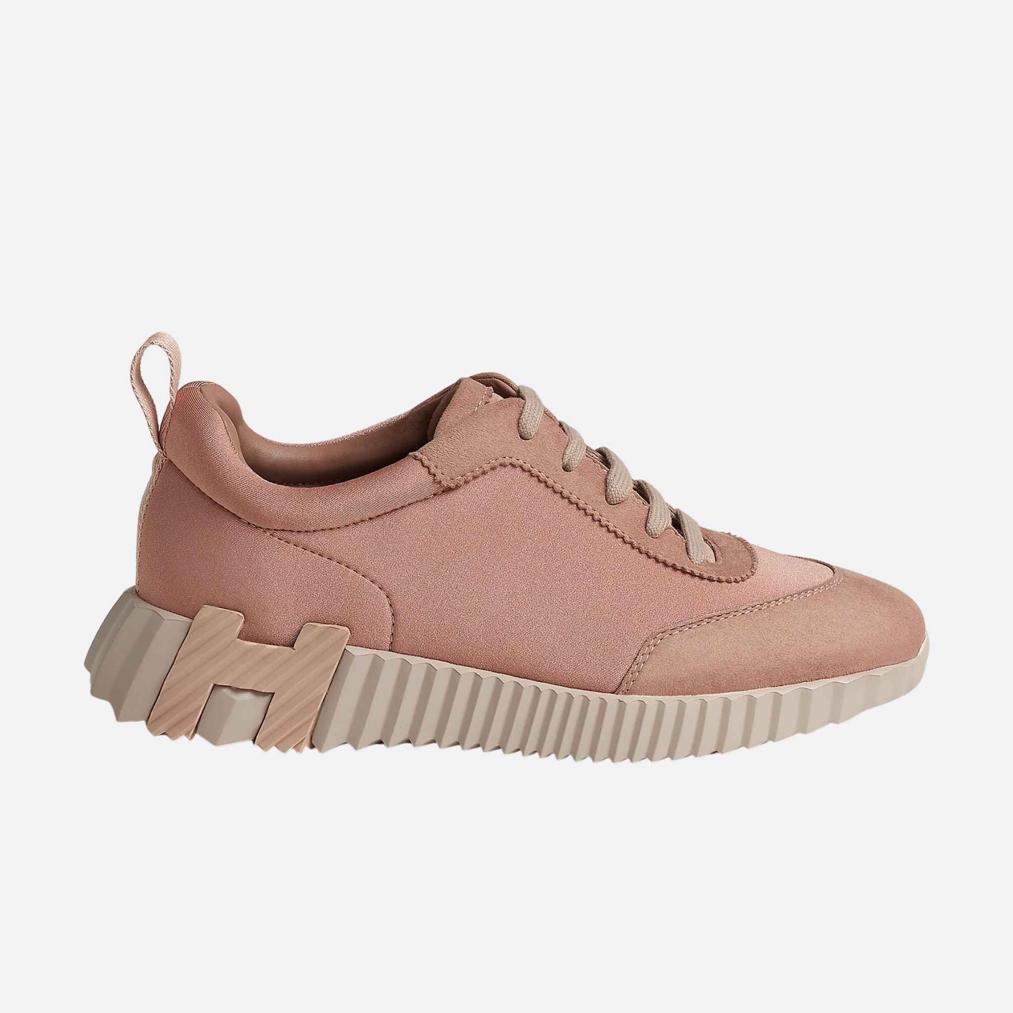 Hermes Bouncing Sneaker Technical Jersey Suede Women, Rose Perle, Side