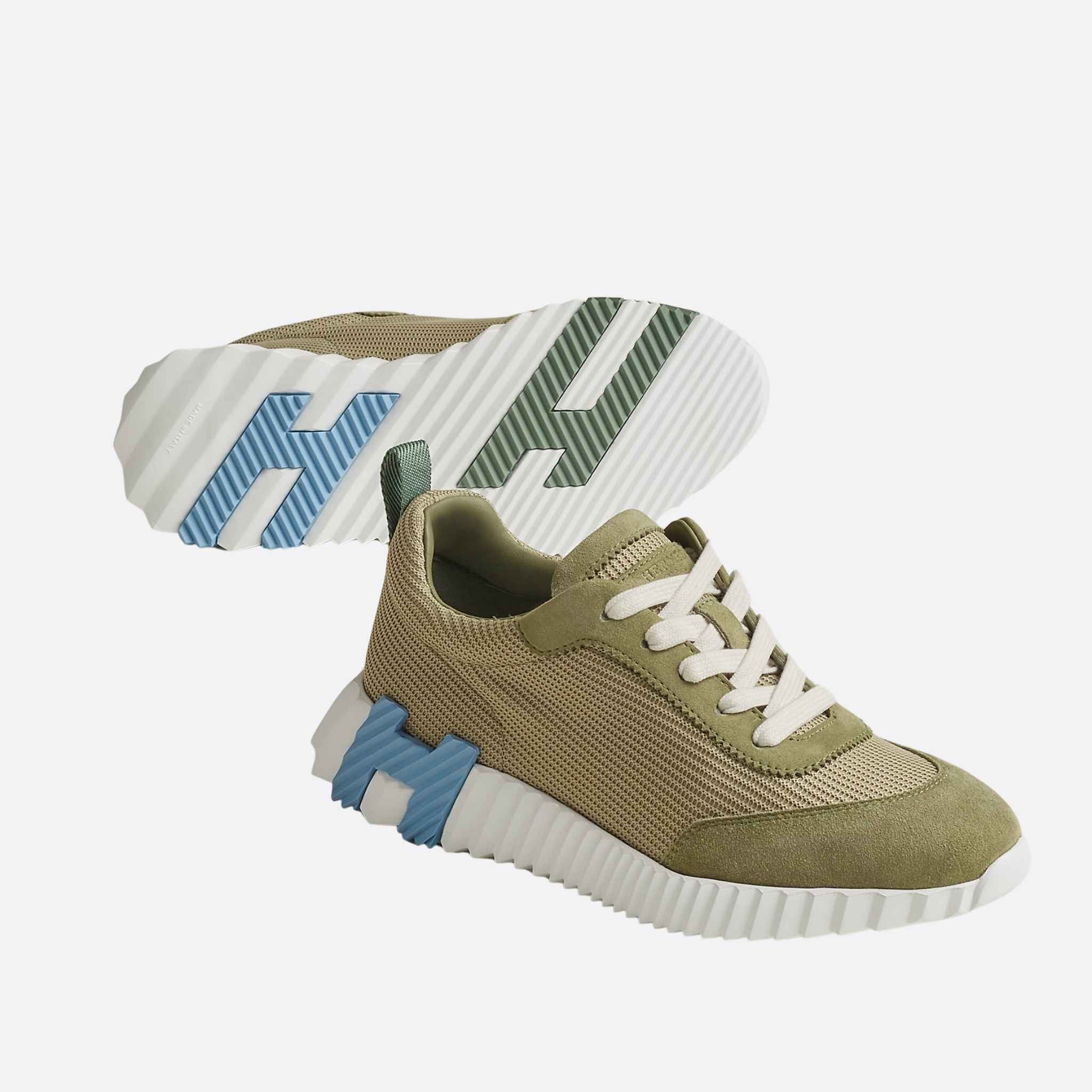 Hermes Bouncing Sneaker Technical Mesh Suede Women, Vert Celadon, Front