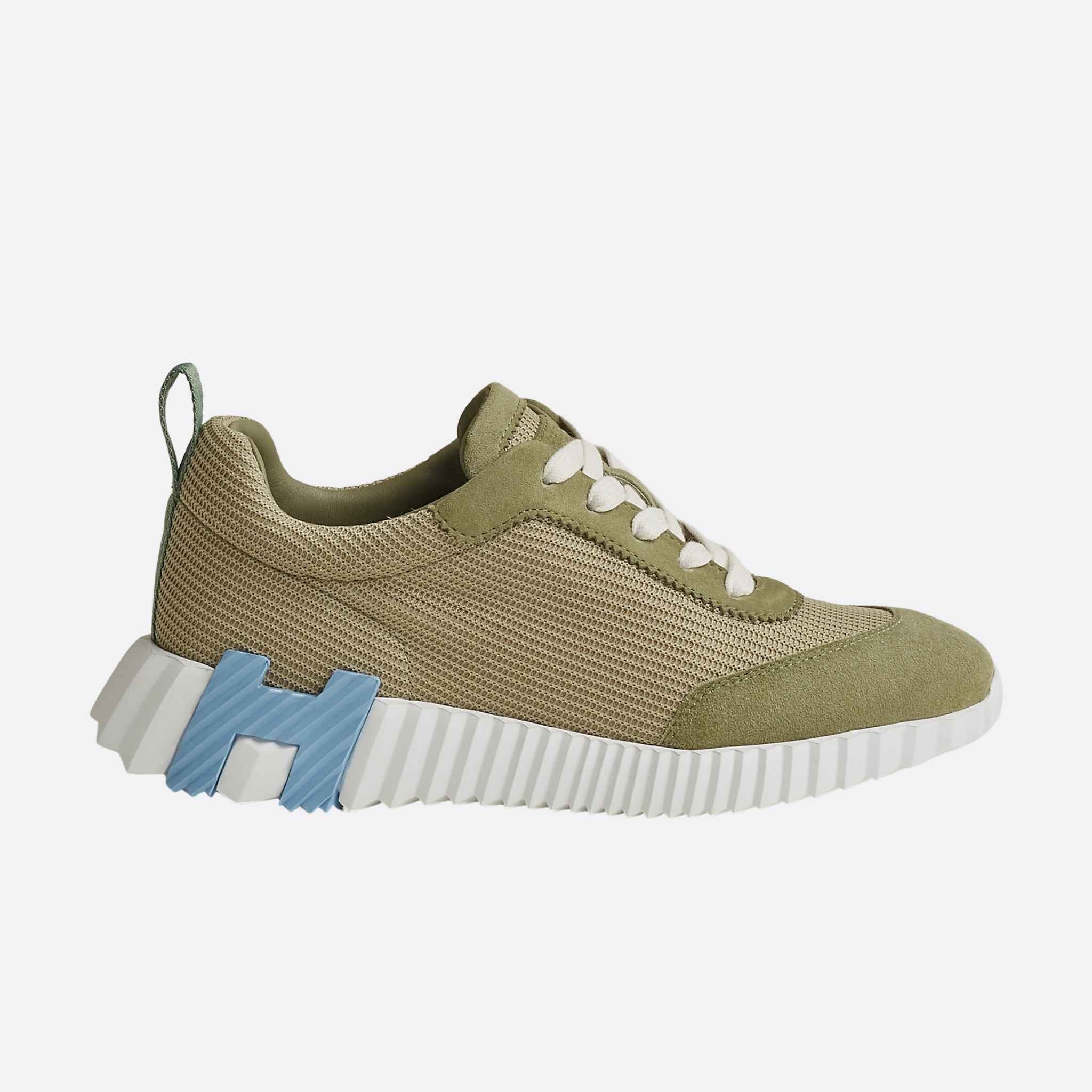 Hermes Bouncing Sneaker Technical Mesh Suede Women, Vert Celadon, Side