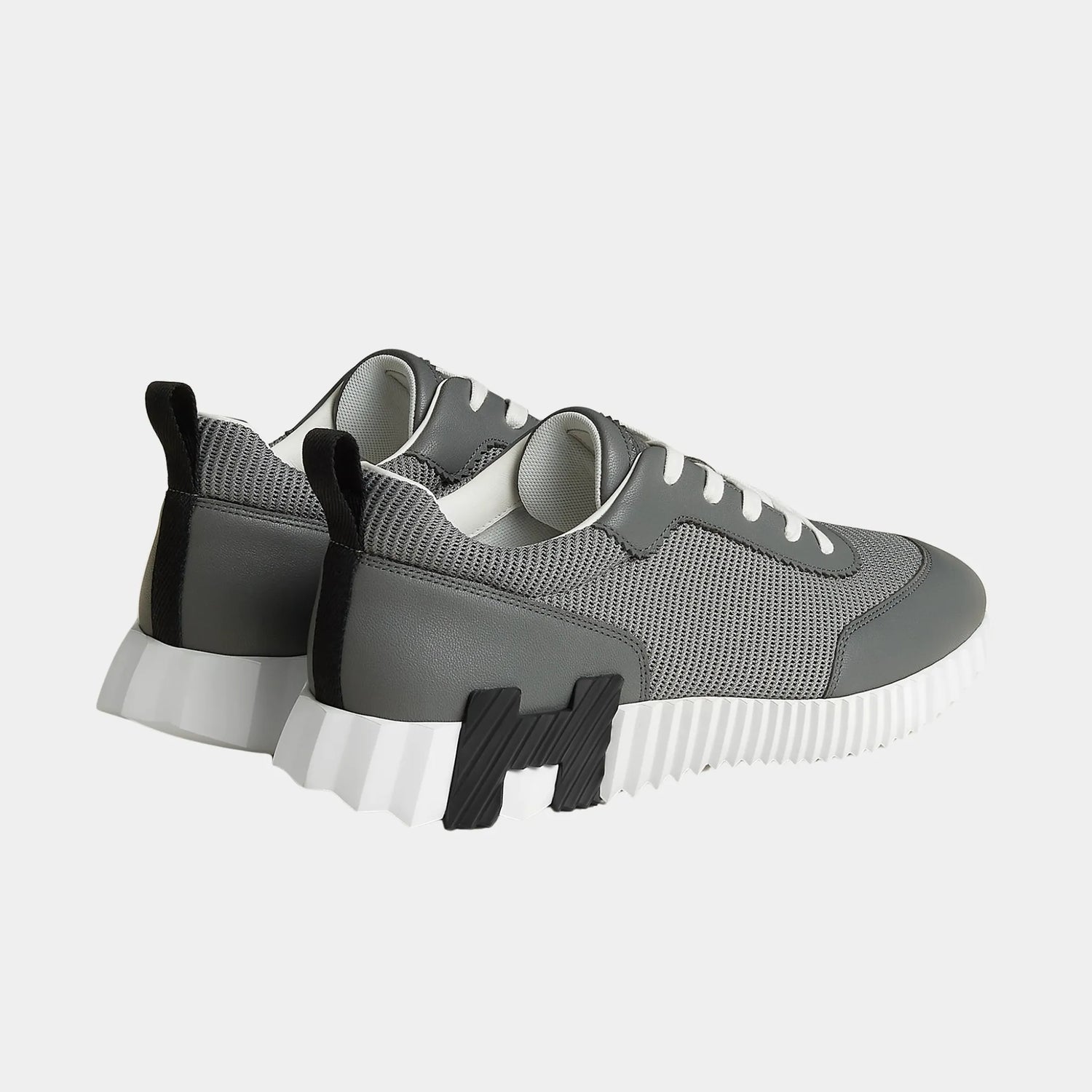 Hermes Bouncing Sneakers in Technical Mesh and Sporty Goatskin, Gris Osmium, Back