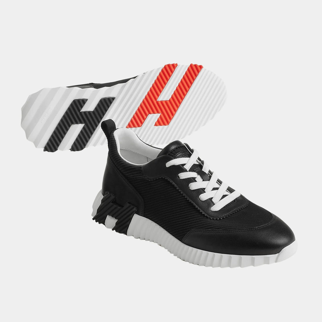 Hermes Bouncing Sneakers in Technical Mesh and Sporty Goatskin, Noir, Front