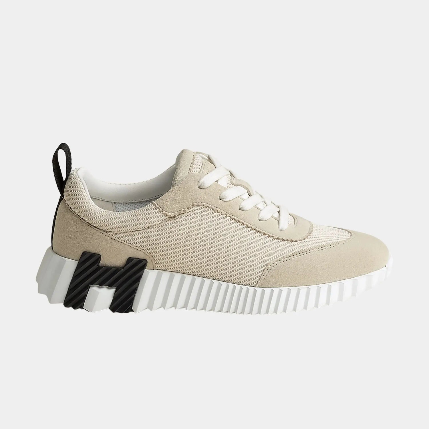 Hermes Bouncing Sneakers in Textured Mesh &amp; Suede Goatskin, Beige Glaise, Side