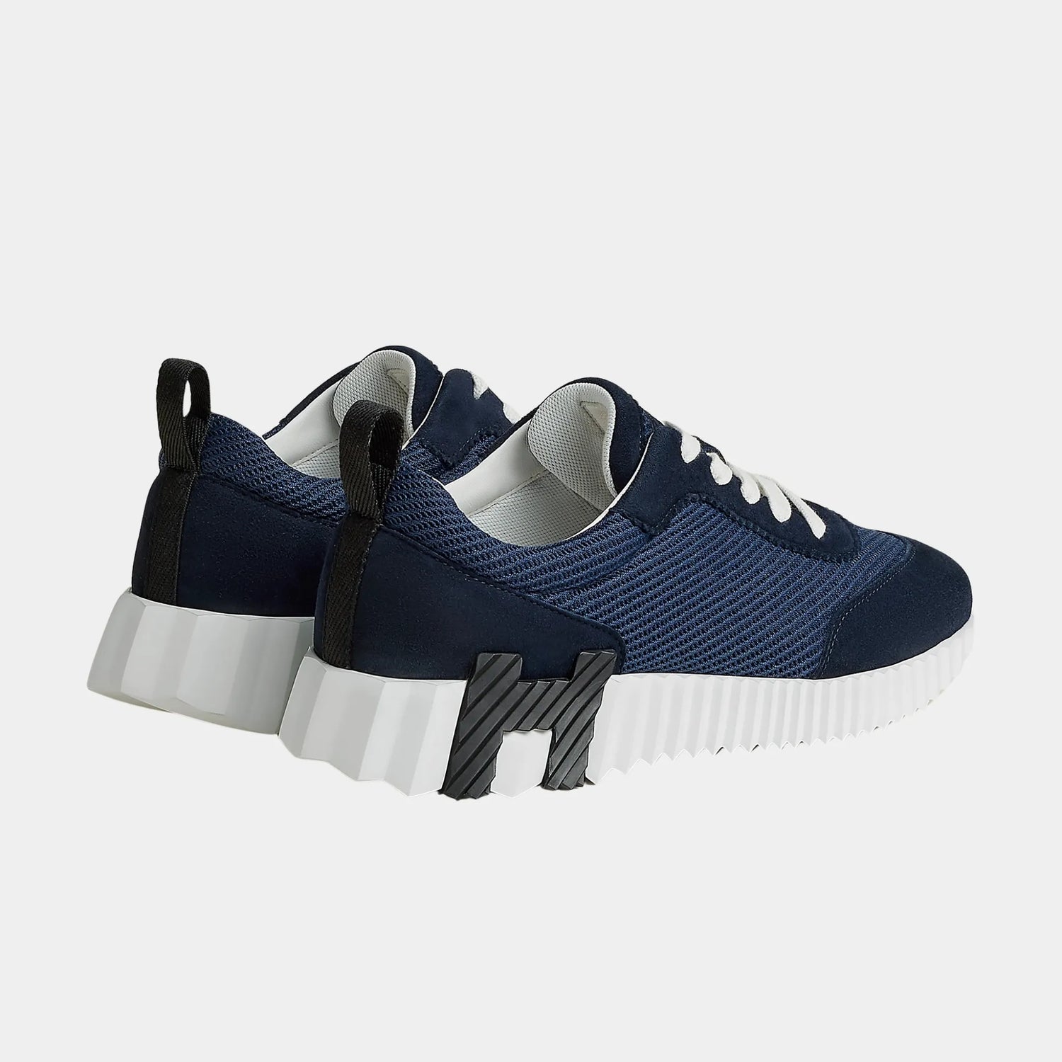 Hermes Bouncing Sneakers in Textured Mesh &amp; Suede Goatskin, Marine, Back