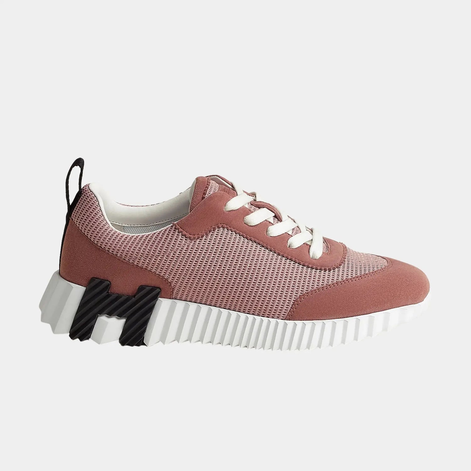 Hermes Bouncing Sneakers in Textured Mesh &amp; Suede Goatskin, Rose Antique, Side