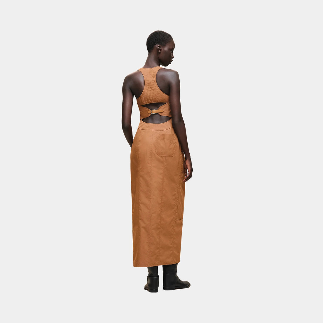 Hermes Bralette Dress in Technical Cotton, Brun Mahogany, Back
