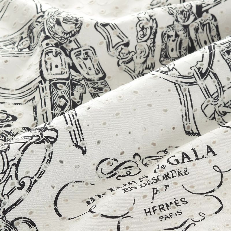 Hermes Brides de Gala Broderie Anglaise Scarf 70, Ivory White, Close