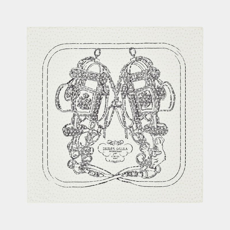 Hermes Brides de Gala Broderie Anglaise Scarf 70, Ivory White, Front