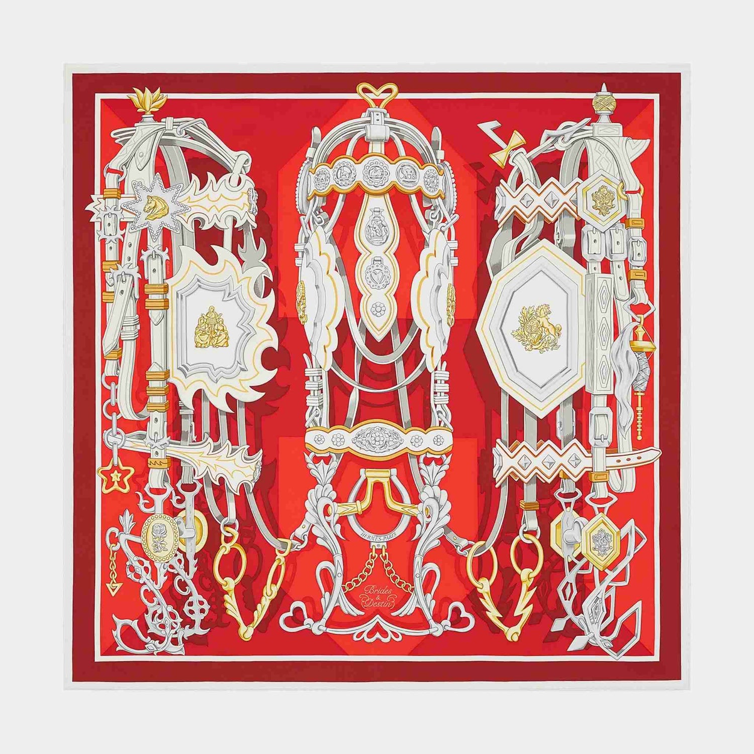 Hermes Brides et Destin Scarf 90, Crimson Red