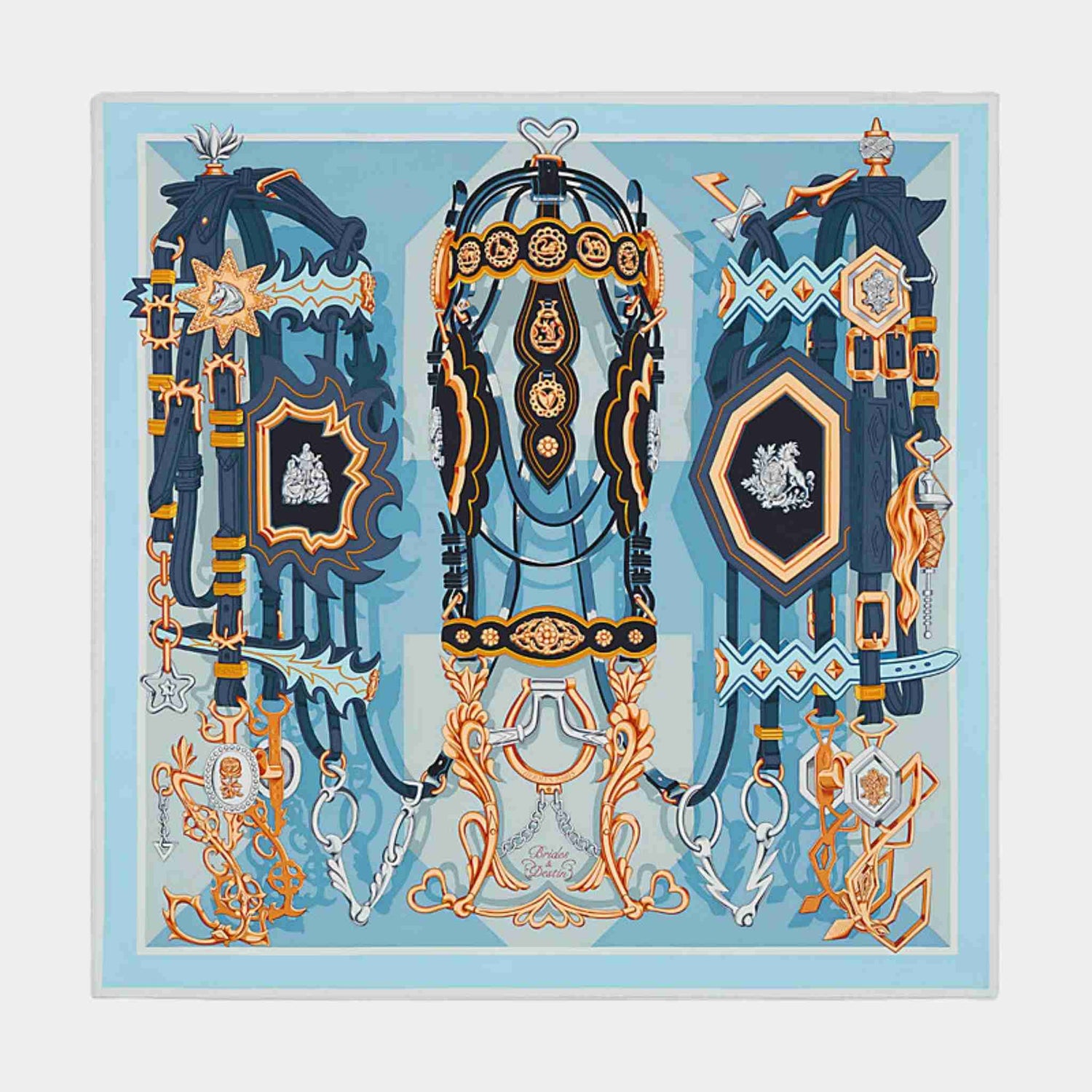 Hermes Brides et Destin Scarf 90, Sky Blue
