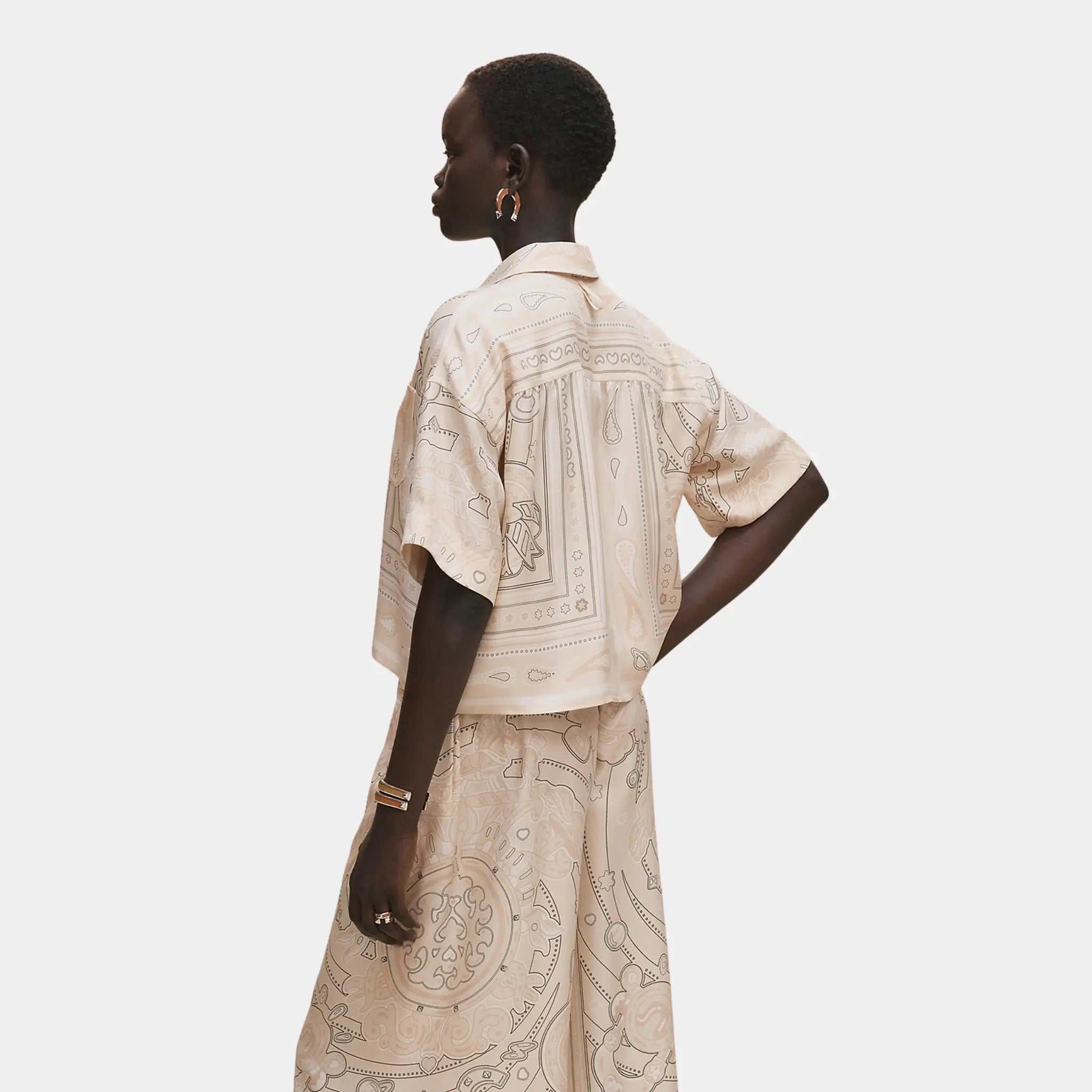 Hermes Candy Libris Bandana Printed Blouse, Blanc Perle, Back