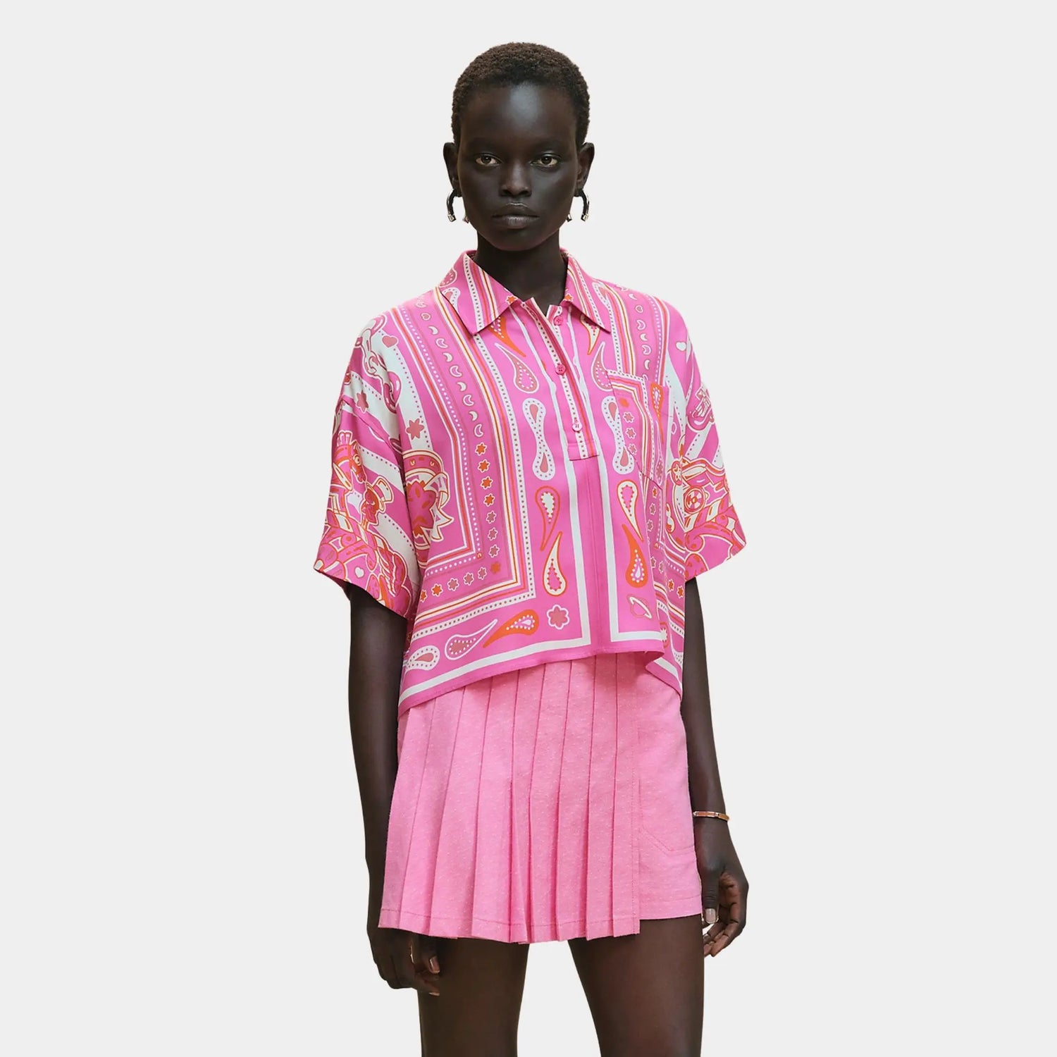 Hermes Candy Libris Bandana Printed Blouse, Rose Sakura, Front