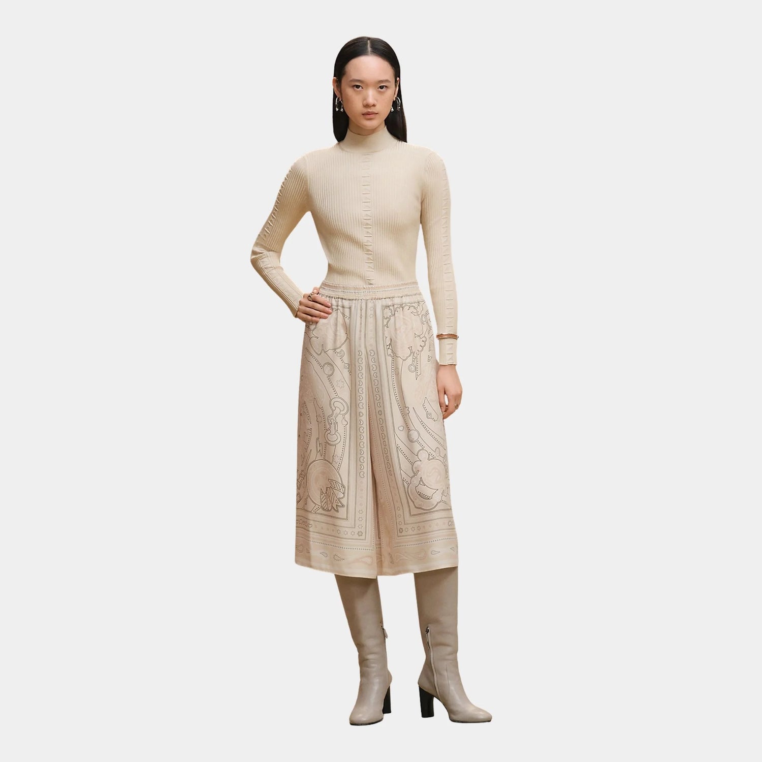 Hermes Candy Libris Bandana Short Pants, Blanc Perle, Model, Front