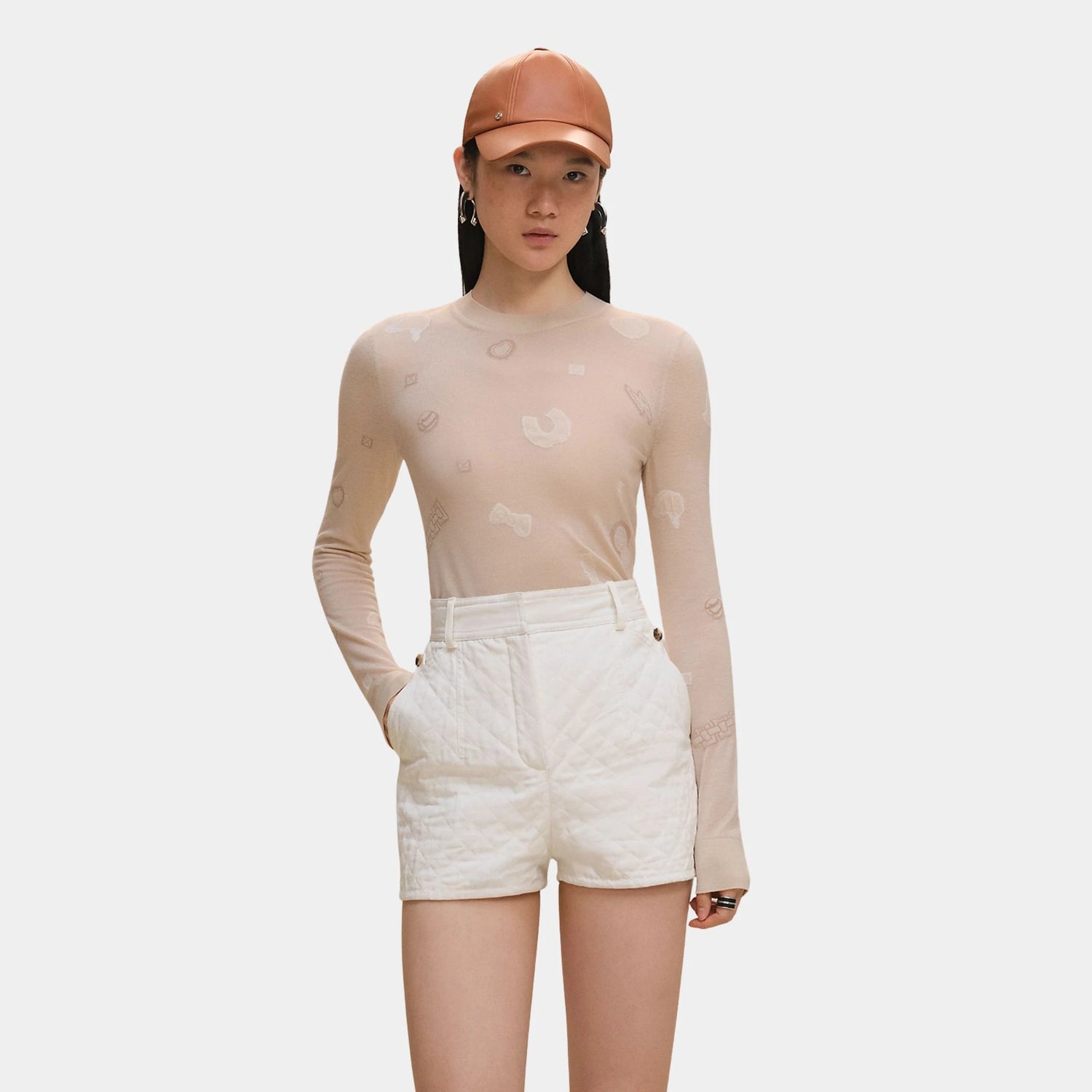 Hermes Candy Libris Light Long-sleeve Sweater, Blanc Cygne, Front