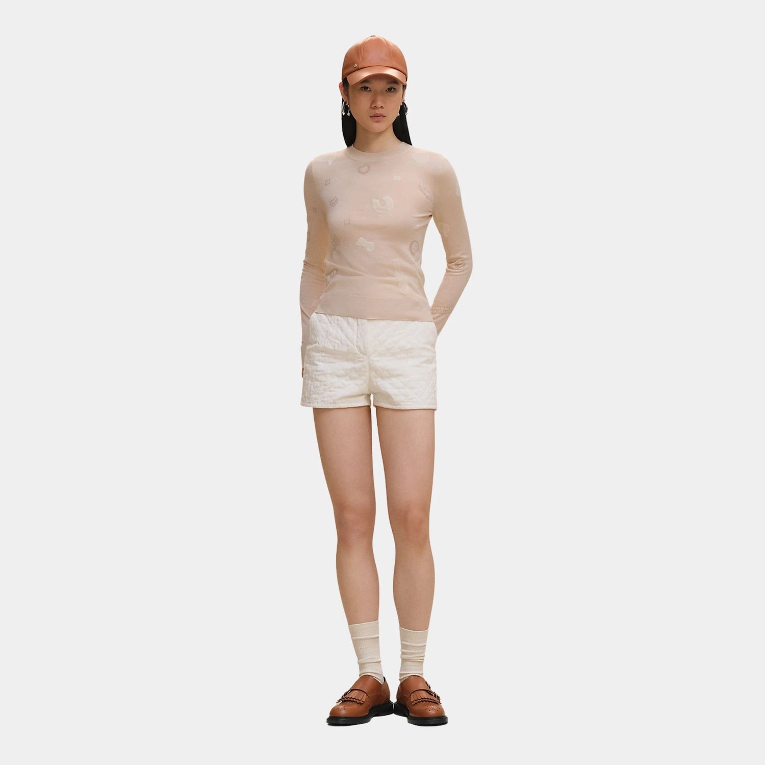 Hermes Candy Libris Light Long-sleeve Sweater, Blanc Cygne, Model, Front