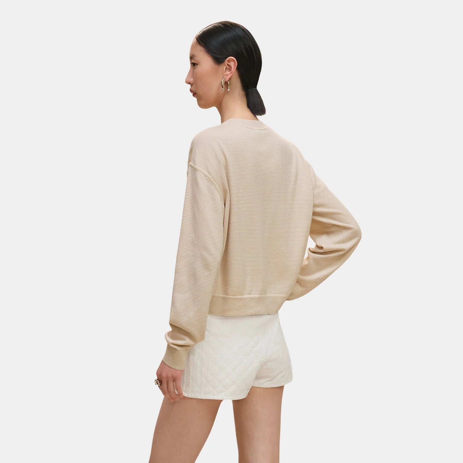 Hermes Candy Libris Long-sleeve Twillaine Sweater, Blanc Perle, Back