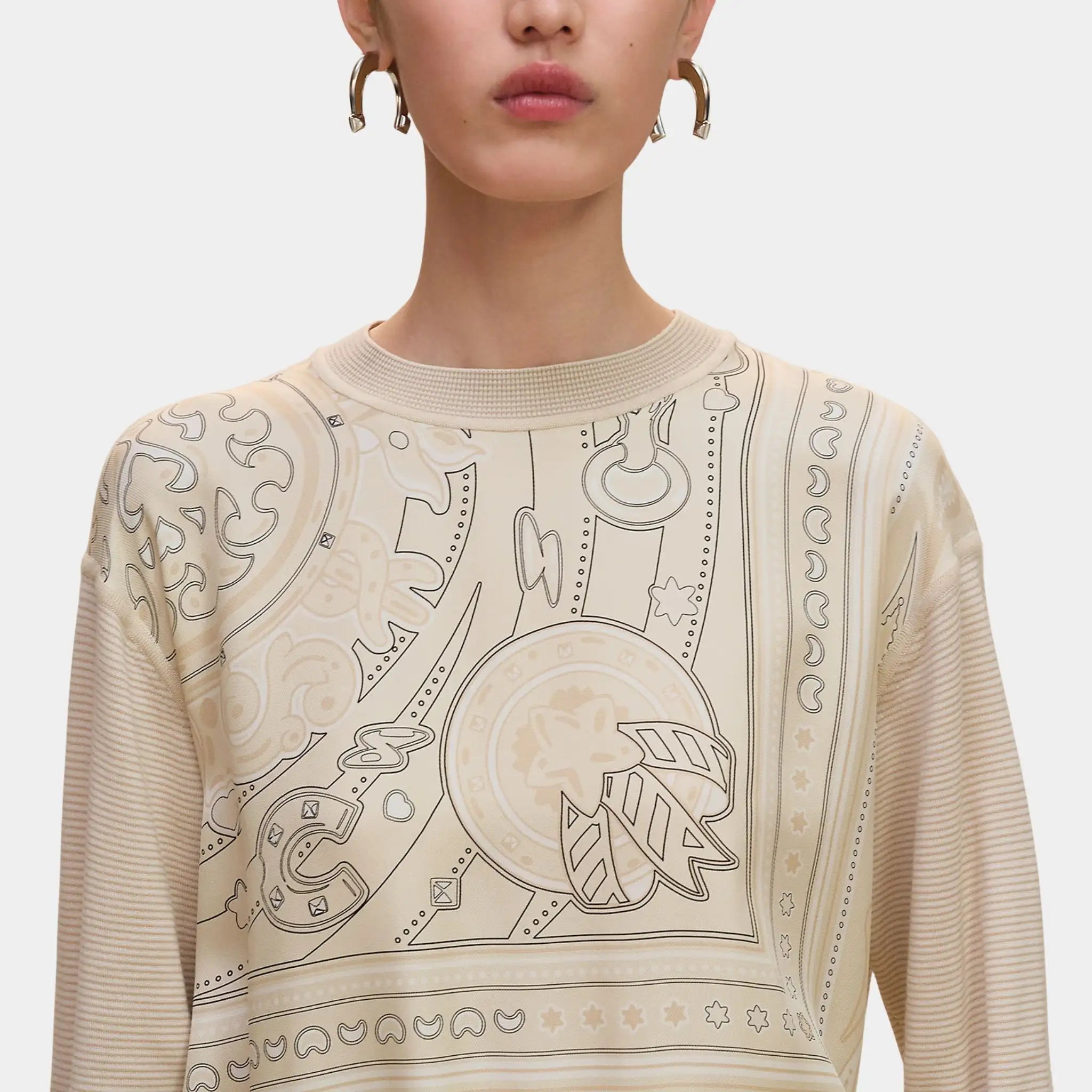 Hermes Candy Libris Long-sleeve Twillaine Sweater, Blanc Perle, Close