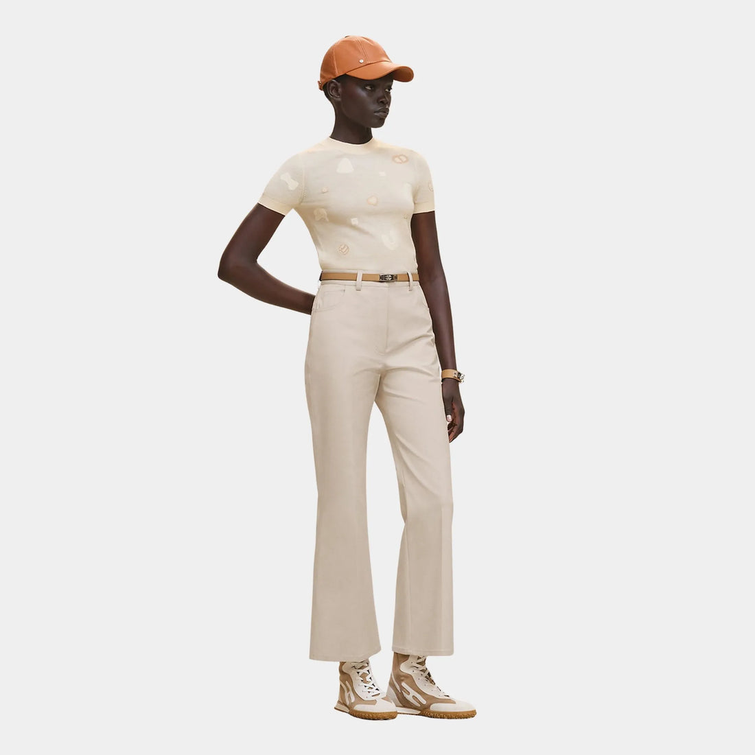 Hermes Candy Libris Short-sleeve Sweater, Blanc Cygne, Model