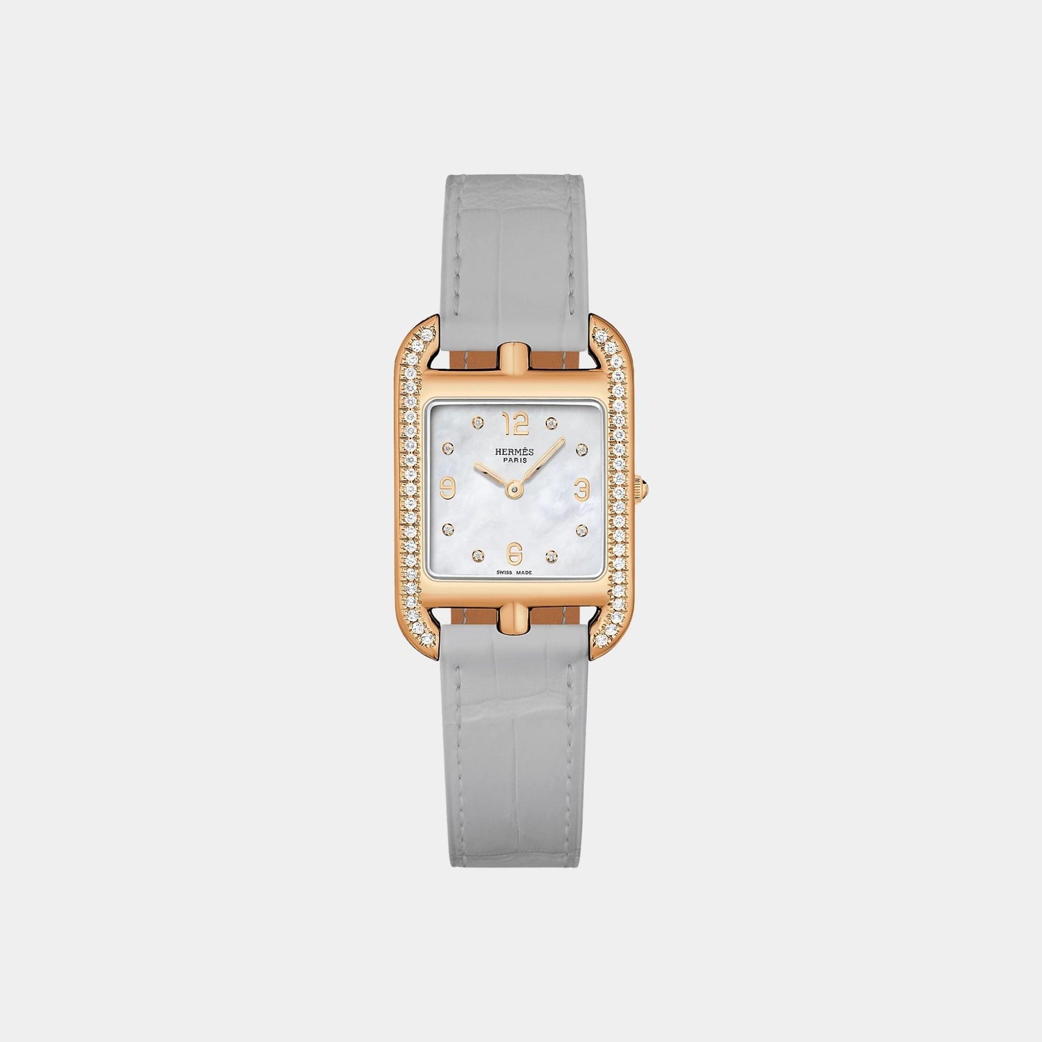 Hermes Cape Cod 31 mm Set-In Rose Gold With Gray Alligator Strap
