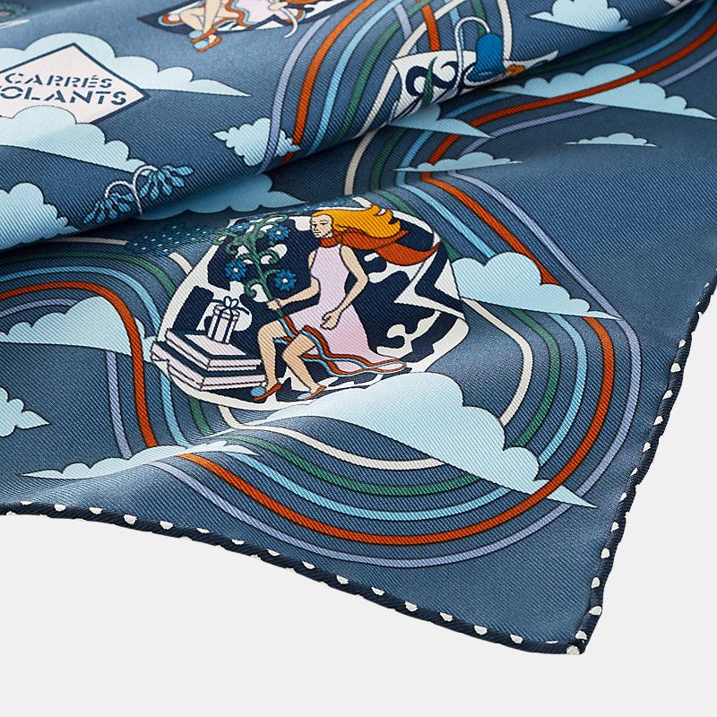 Hermes Carres Volants scarf 45, Marine, Closeup