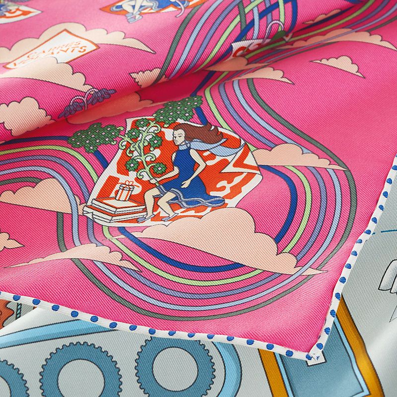 Hermes Carres Volants scarf 45, Pink, Closeup