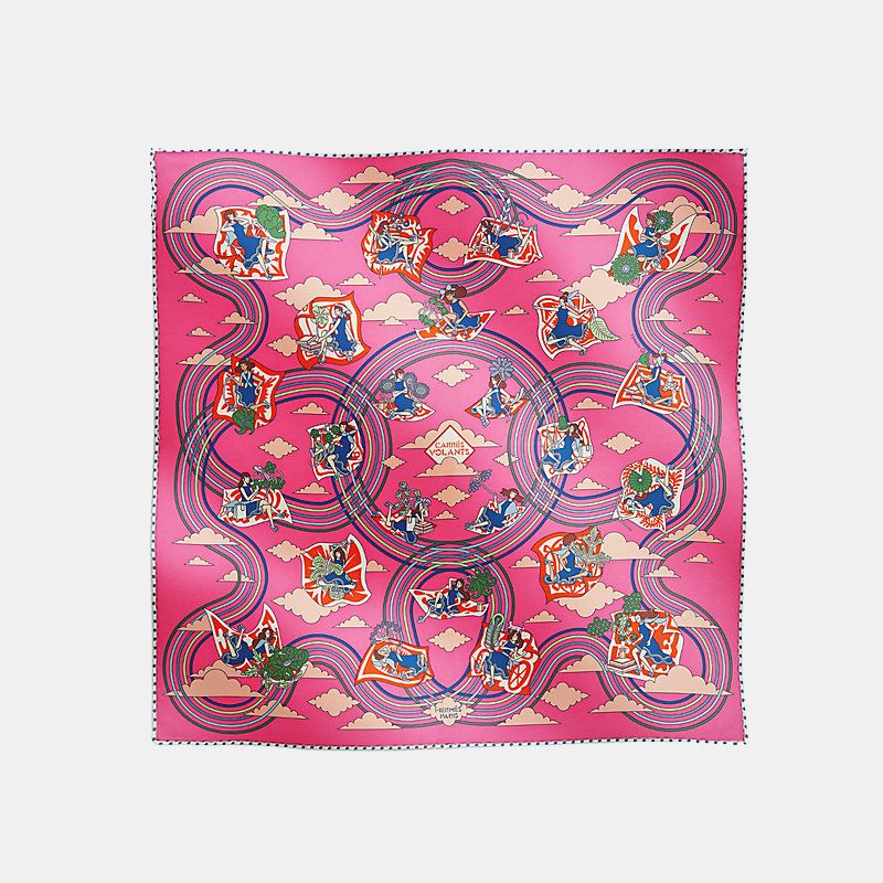 Hermes Carres Volants scarf 45, Pink, Front