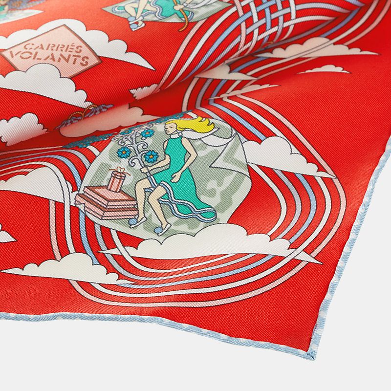 Hermes Carres Volants scarf 45, Rouge H, Closeup