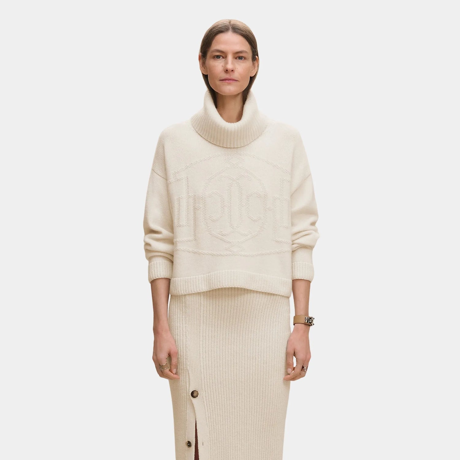 Hermes Cashmere H Lift Long-sleeve Sweater, Blanc Naturel, Front