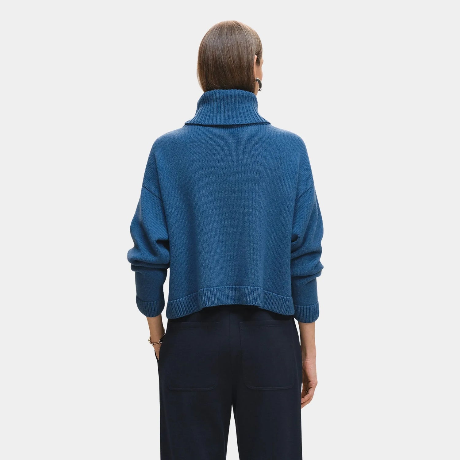 Hermes Cashmere H Lift Long-sleeve Sweater, Bleu Payne, Back