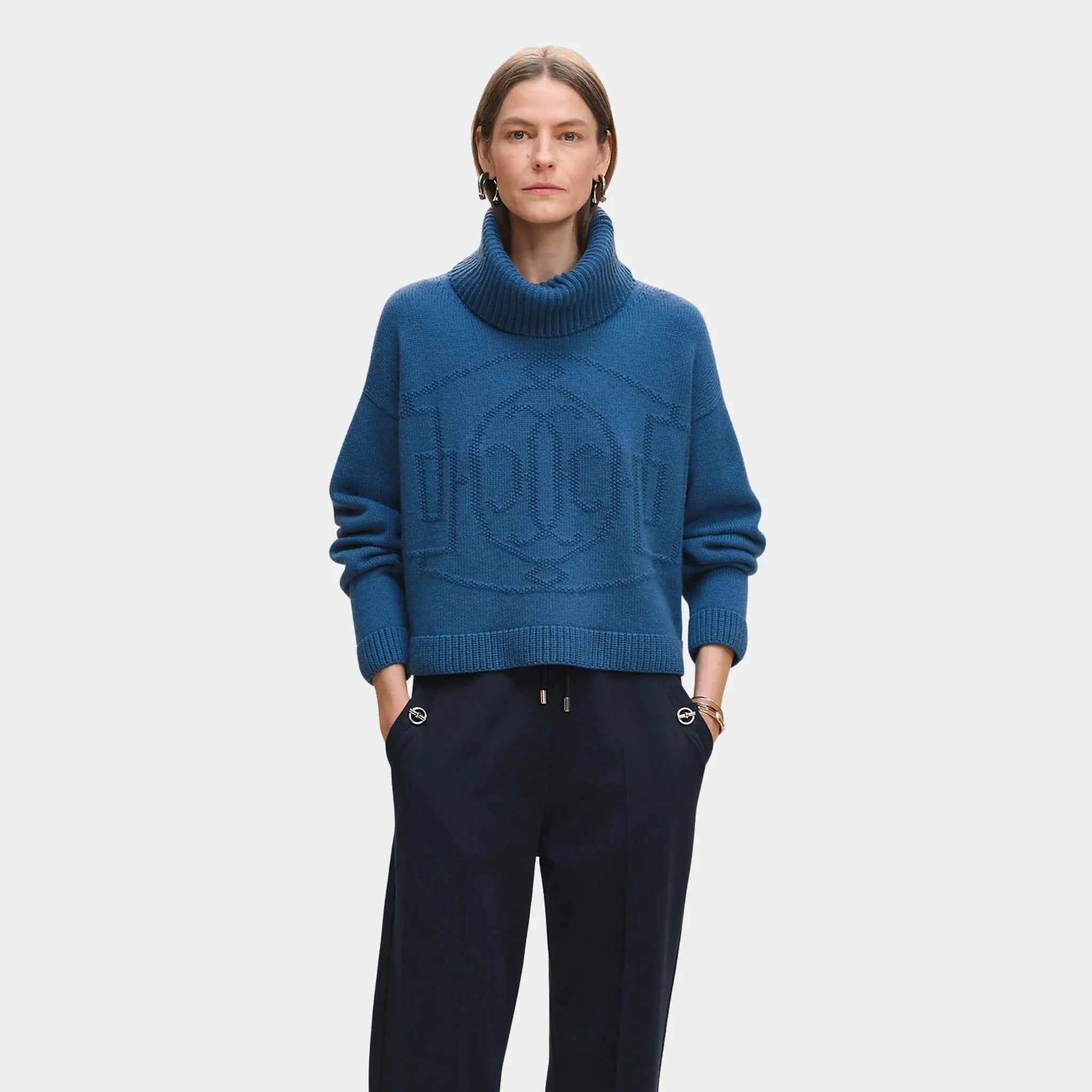 Hermes Cashmere H Lift Long-sleeve Sweater, Bleu Payne, Front