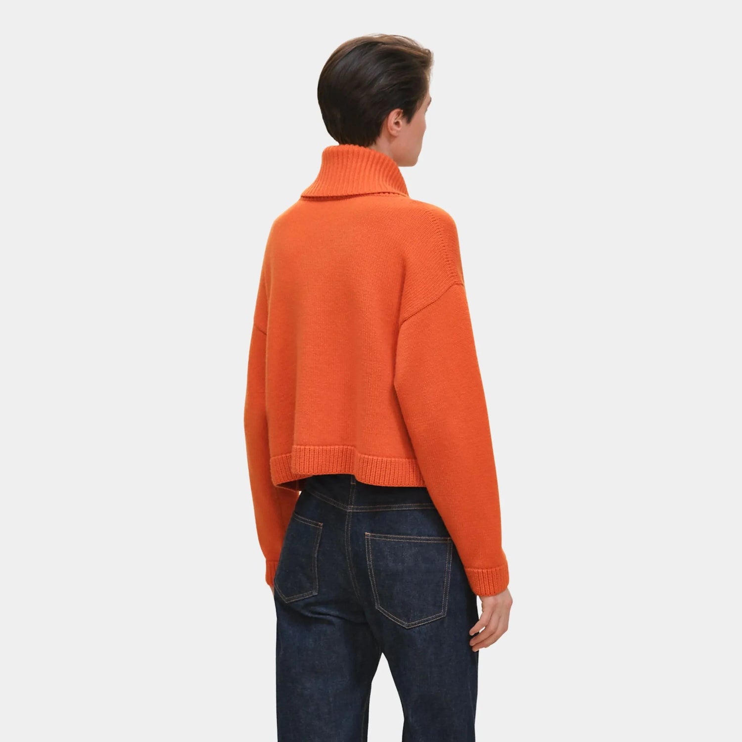 Hermes Cashmere H Lift Long-sleeve Sweater, Orange Safran, Back