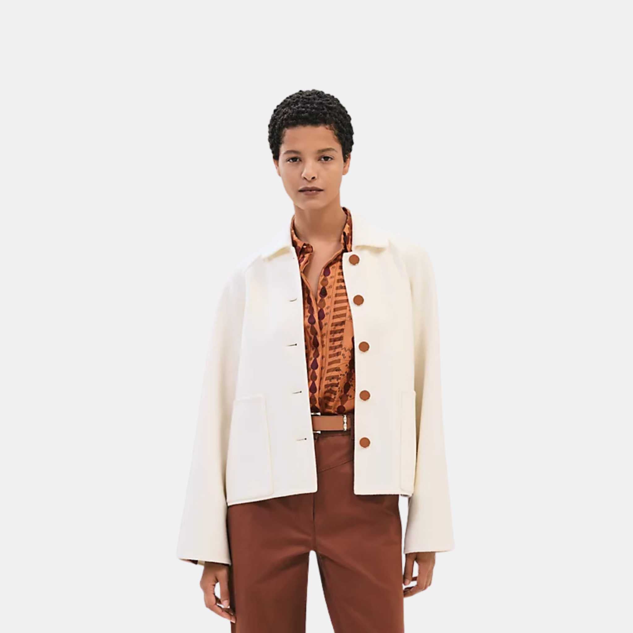 Hermes Cashmere Jacket Blanc Naturel, Front, Model