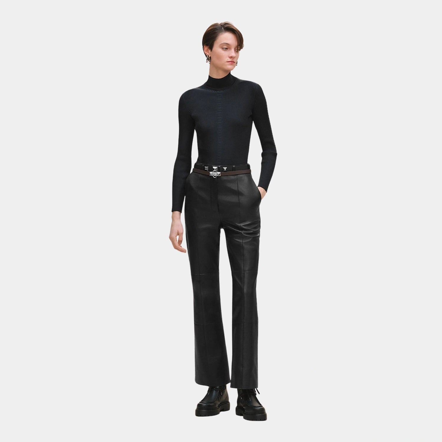 Hermes Cashmere Long-sleeve Sweater in Shiny Silk Knit, Noir, Front