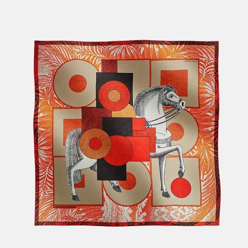 Hermes Cavalier En Formes Scarf 90, Camel