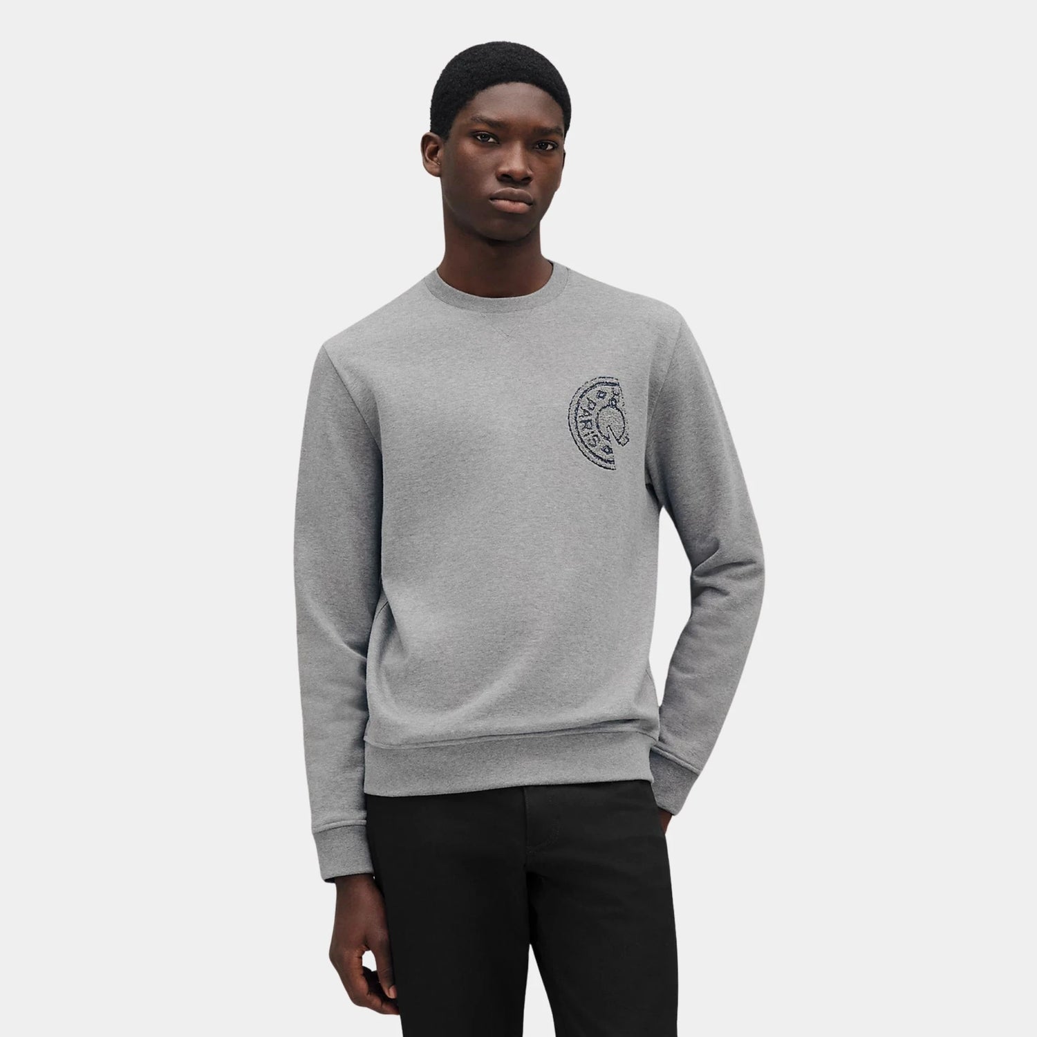 Hermes C.D.S. Crewneck Sweater in Cotton, Gris, Front