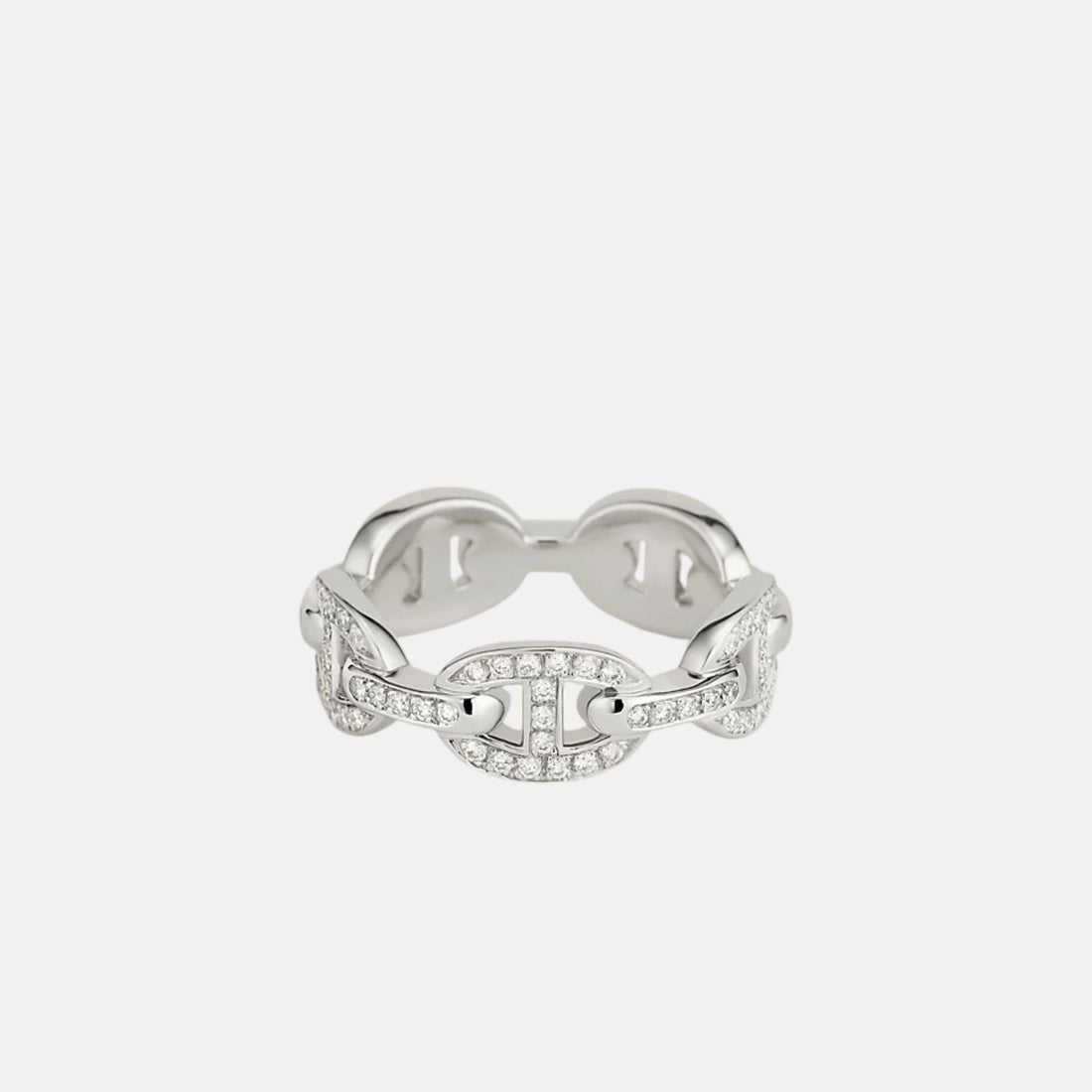 Hermes Chained Anchor Ring Small Model White Gold Diamonds, Front