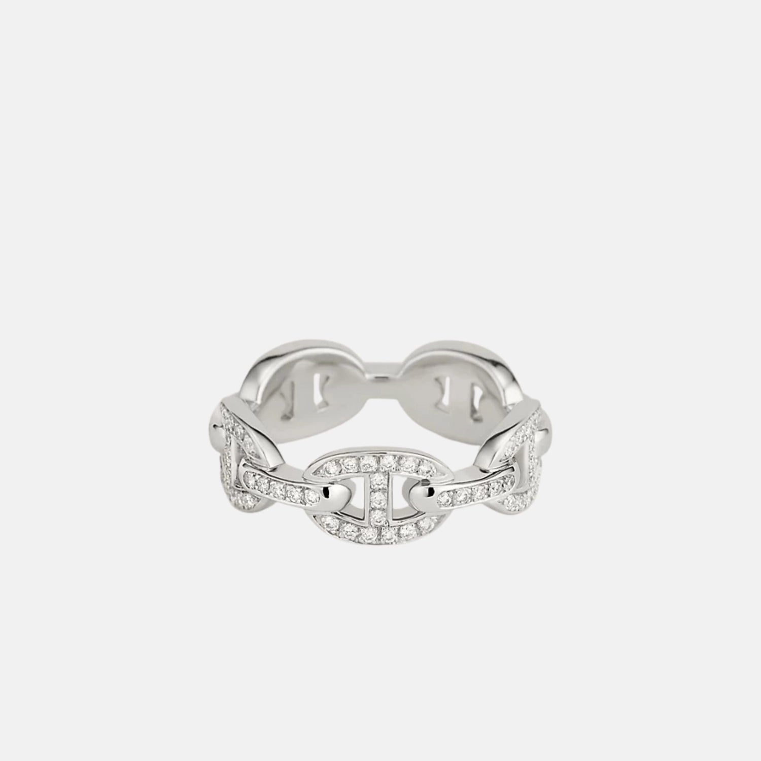 Hermes Chained Anchor Ring Small Model White Gold Diamonds, Front