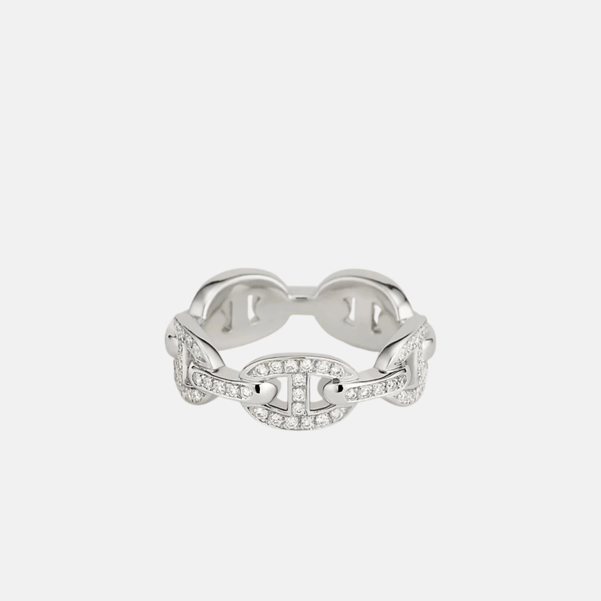 Hermes Chained Anchor Ring Small Model White Gold Diamonds, Front